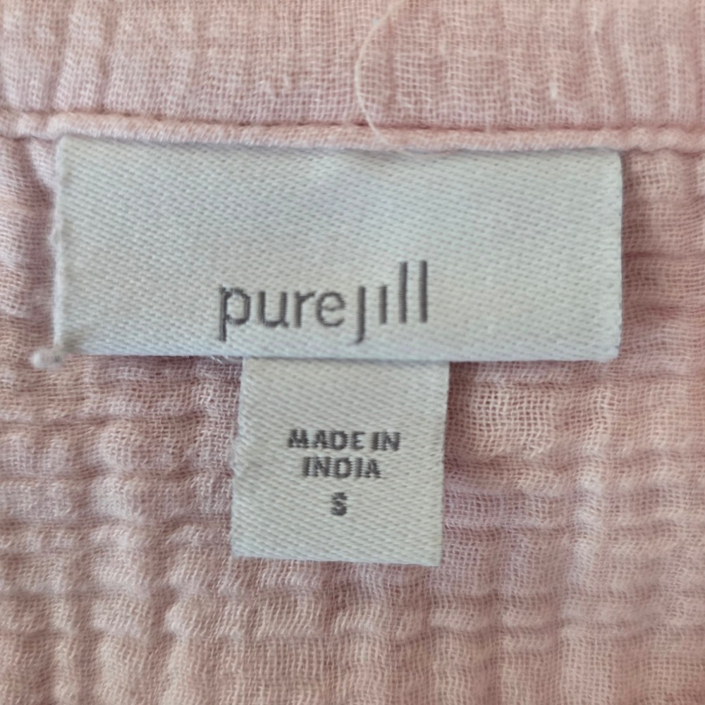 Pure Jill Cotton Gauze Button Top Womens Small Pale Pink Double 3/4 Sleeves - Picture 9 of 11